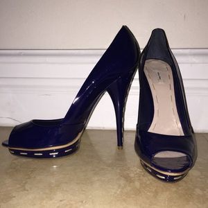 Miu Miu Blue Patent Leather Whipstich Pump 10 NWOT